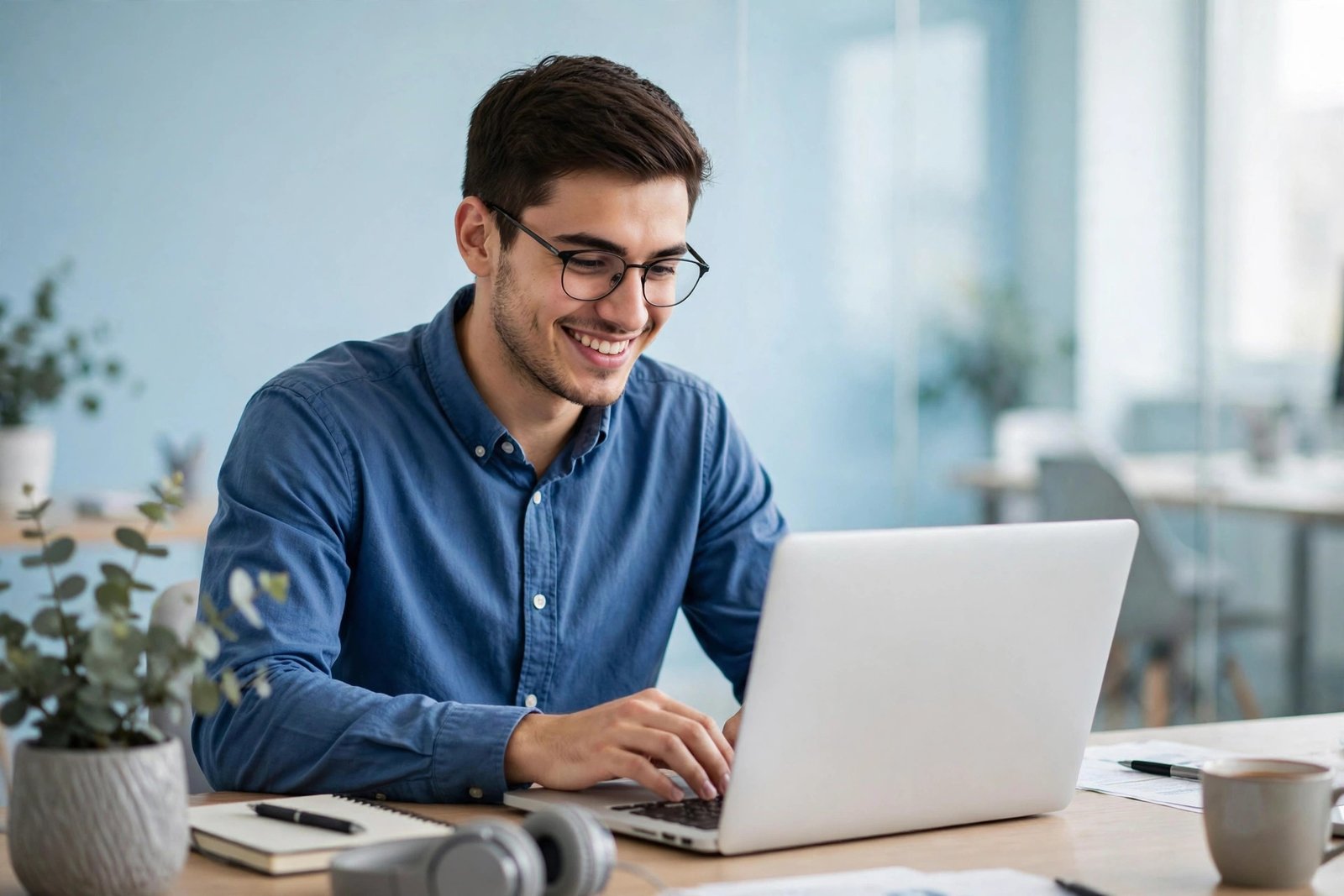 SEO specialist working on a laptop