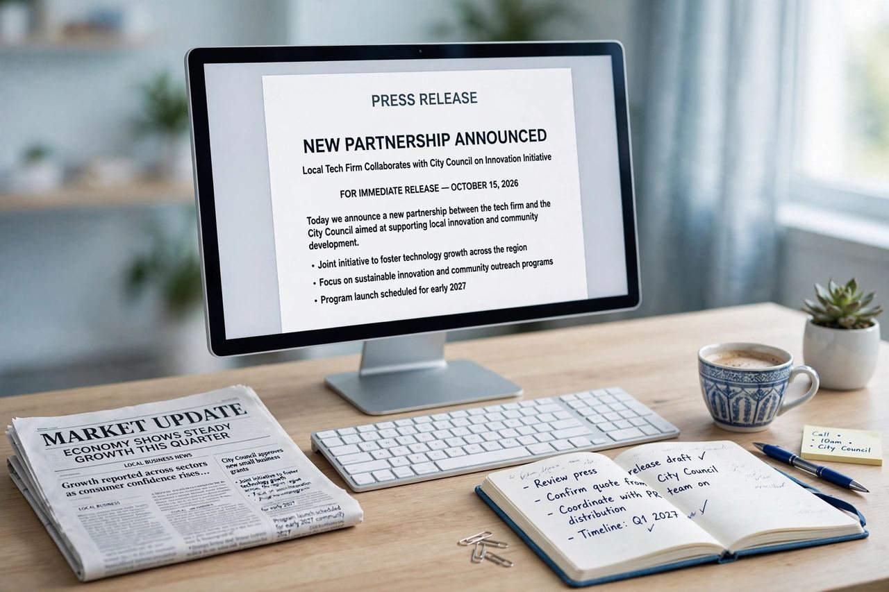 Press release service — a release prepared on a newsroom desk