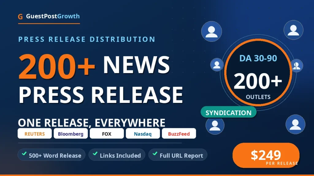 Press release distribution on 200+ news sites DA 30 to 90 — press release distribution service