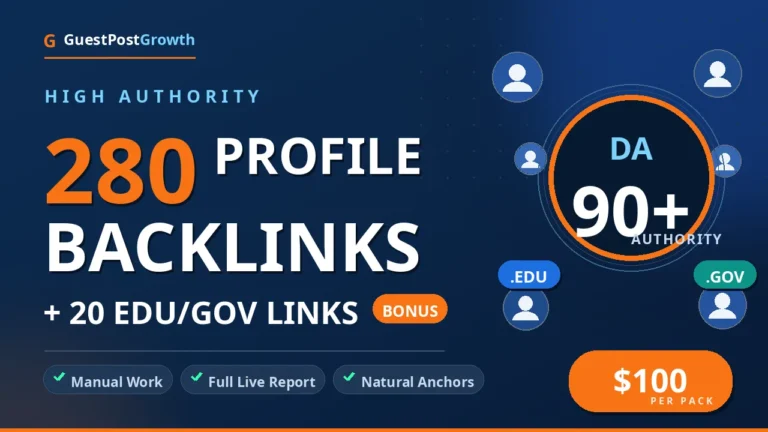 280 DA 90 profile backlinks with 20 edu gov links — profile backlink service